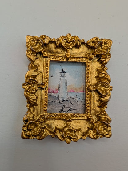 Mini Lighthouse Painting - Original Watercolor Art by Lora Cavallin