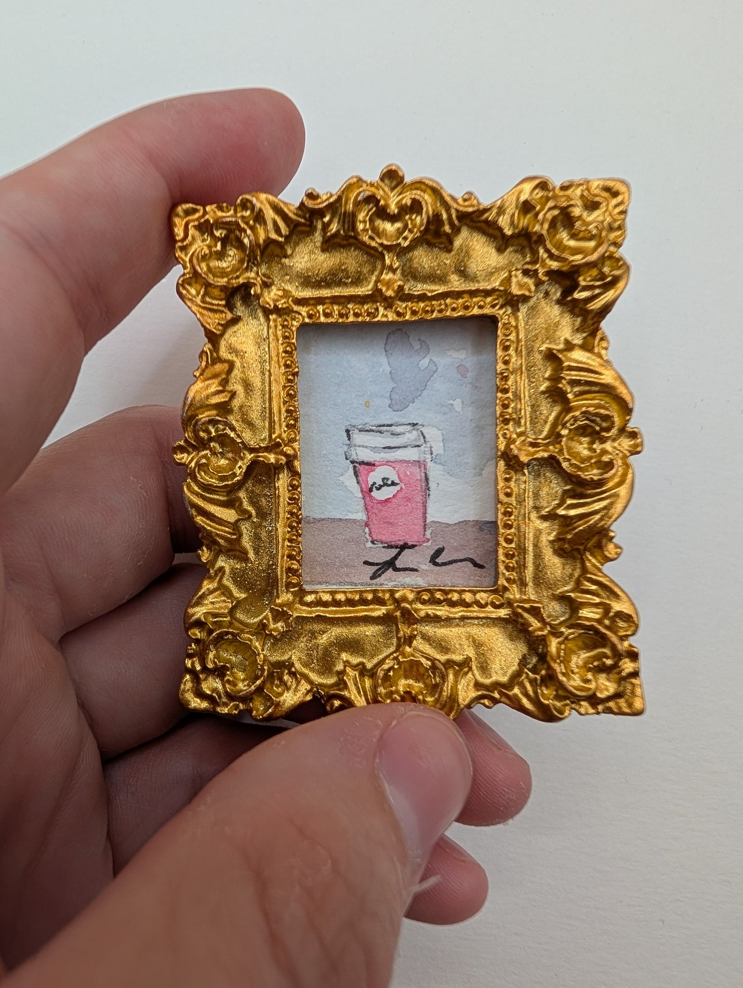 Mini Coffee Cup Painting - Original Watercolor Art by Lora Cavallin