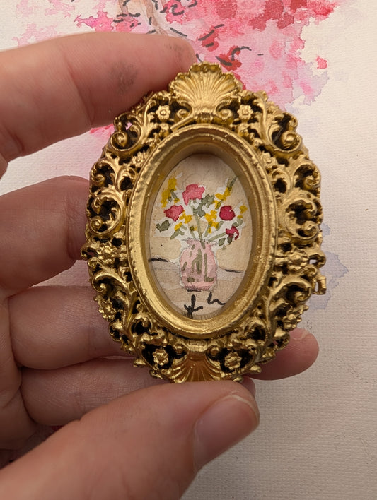Mini Vase of Flowers Painting - Original Watercolor Art by Lora Cavallin