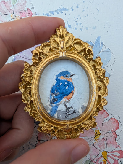 Mini Bluebird Painting - Original Watercolor Art by Lora Cavallin