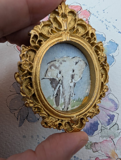 Mini Elephant Painting - Original Watercolor Art by Lora Cavallin
