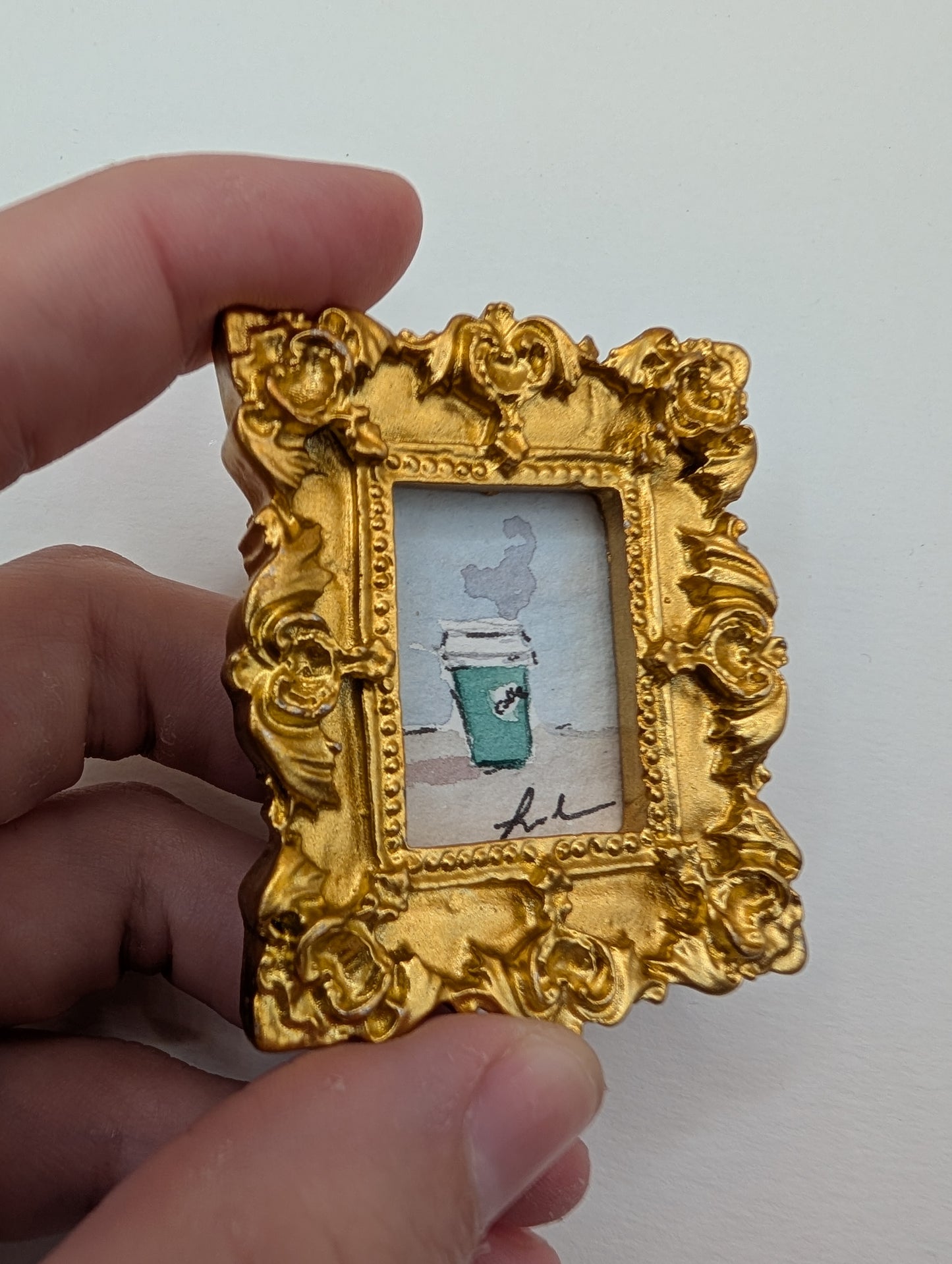 Mini Cup of Coffee Painting - Original Watercolor Art by Lora Cavallin