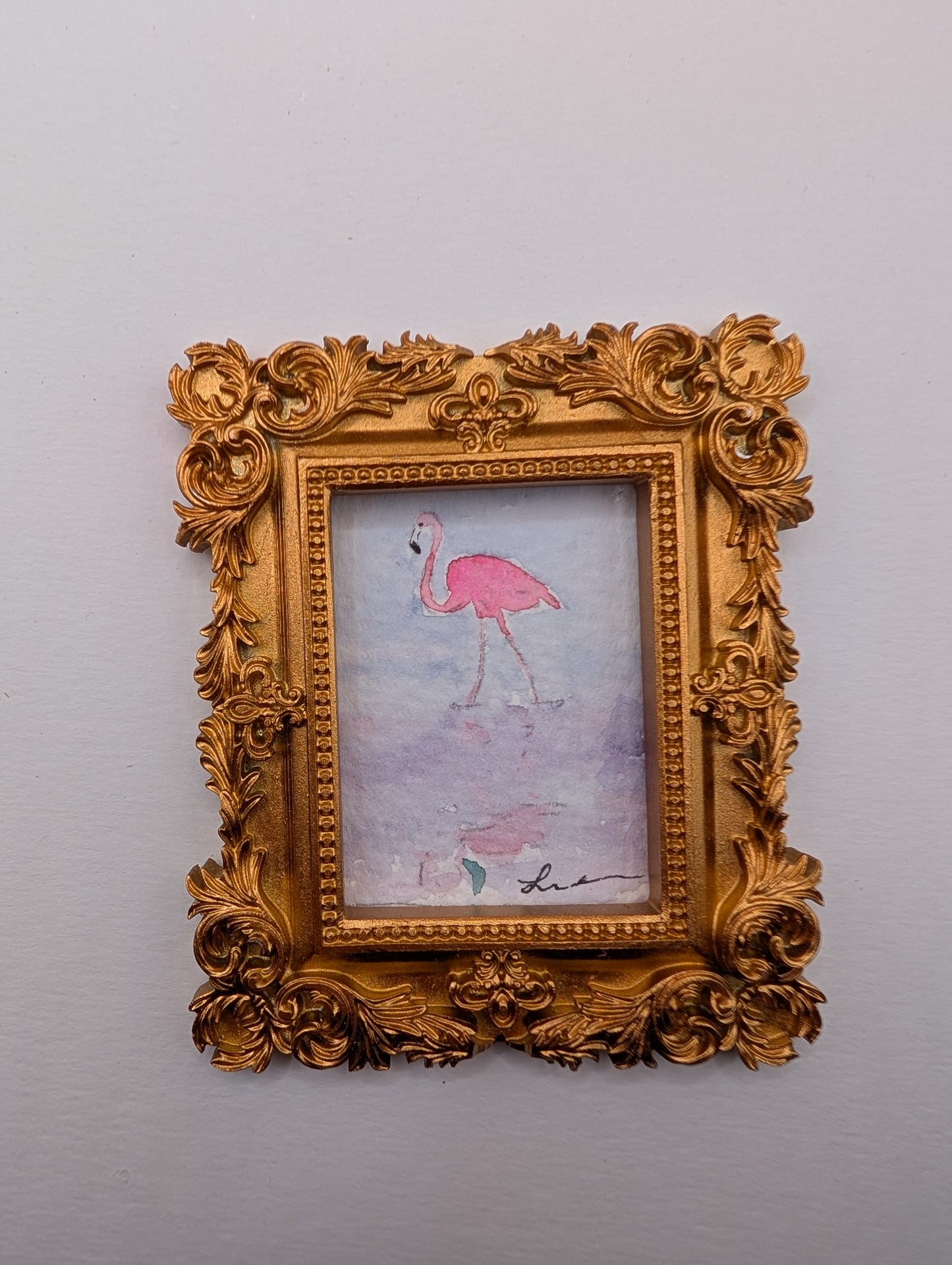 Mini Flamingo Painting - Original Watercolor Art by Lora Cavallin