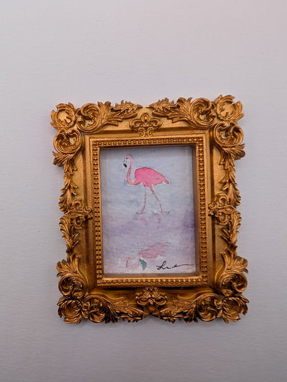 Mini Flamingo Painting - Original Watercolor Art by Lora Cavallin