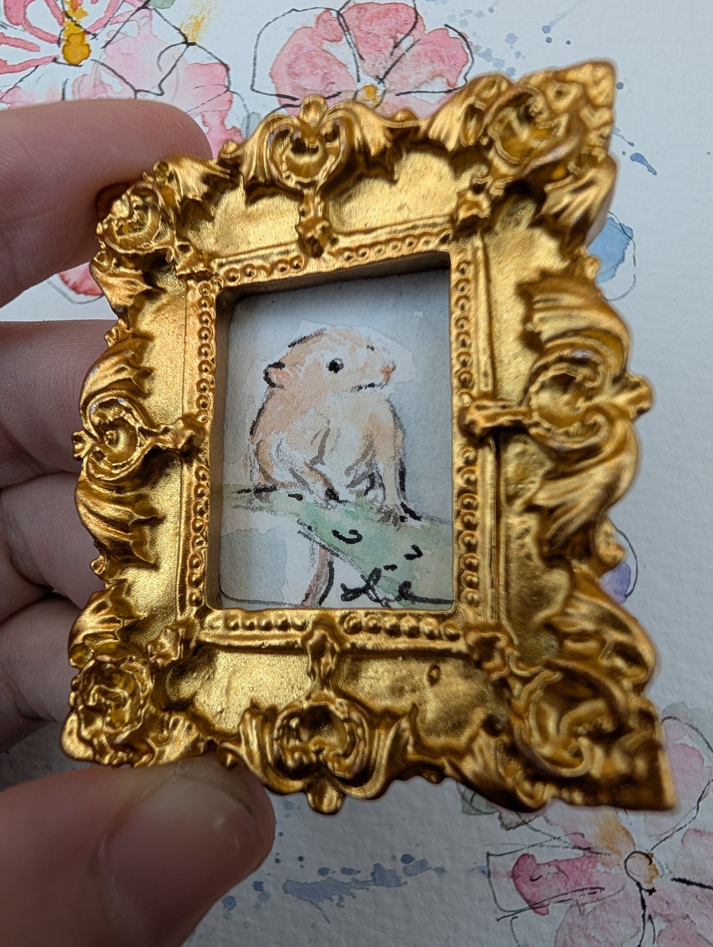 Mini Field Mouse Painting - Original Watercolor Art by Lora Cavallin