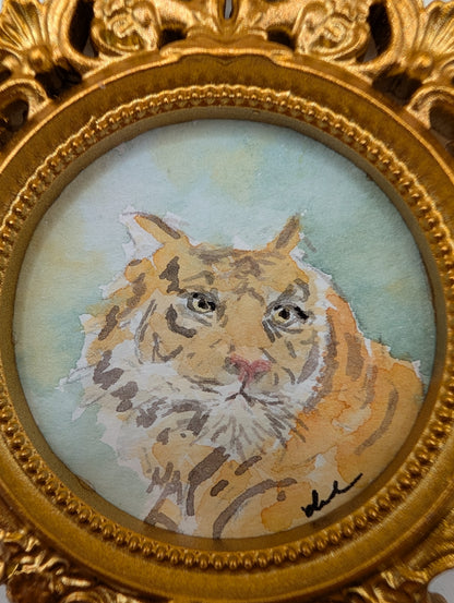 Mini Tiger Painting - Original Watercolor Art by Lora Cavallin