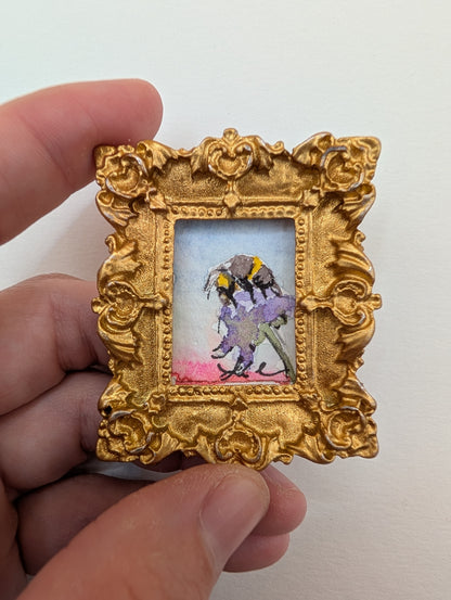 Mini Bee on Flower Painting - Original Watercolor Art by Lora Cavallin
