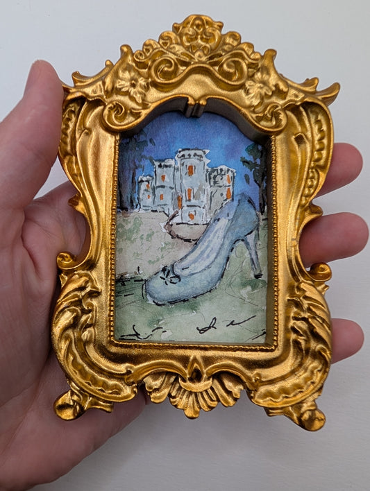 Mini Glass Slipper Painting - Original Watercolor Art by Lora Cavallin