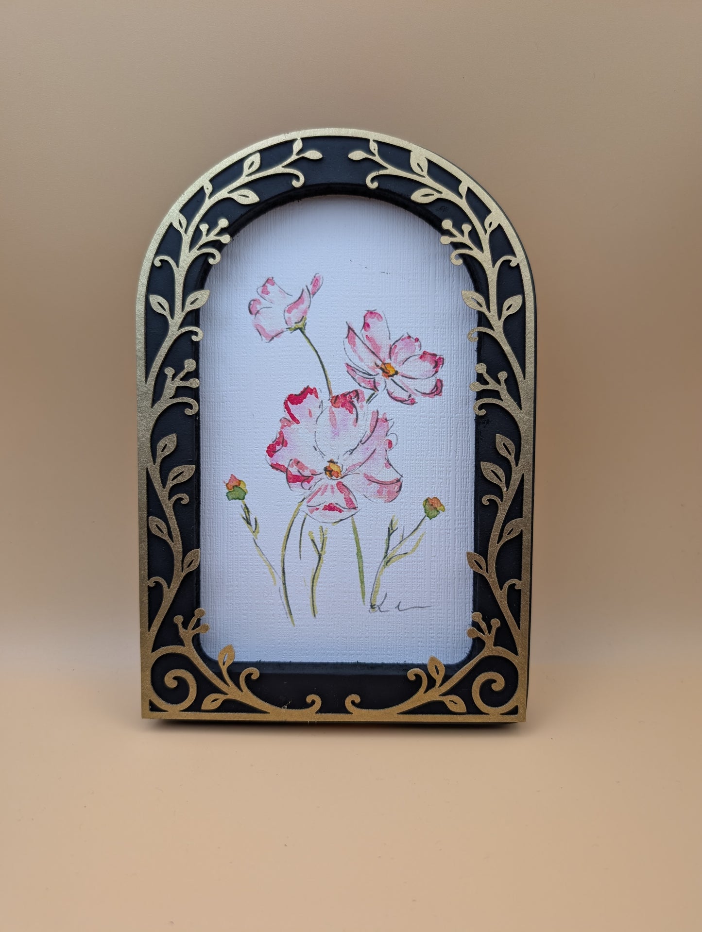 Loose Watercolor Floral Print - Arched Framed Print