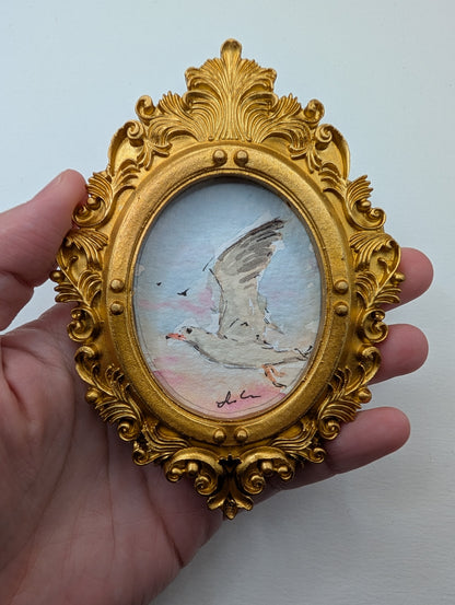 Mini Seagull Painting - Original Watercolor Art by Lora Cavallin
