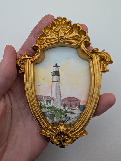 Mini Lighthouse Painting - Original Watercolor Art by Lora Cavallin
