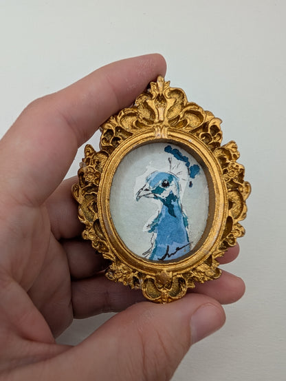 Mini Peacock Painting - Original Watercolor Art by Lora Cavallin