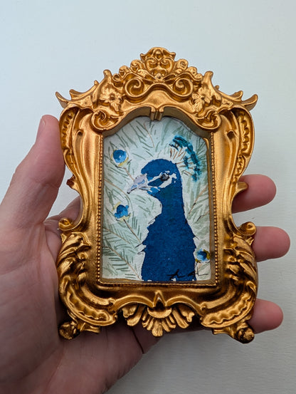 Mini Peacock Painting - Original Watercolor Art by Lora Cavallin