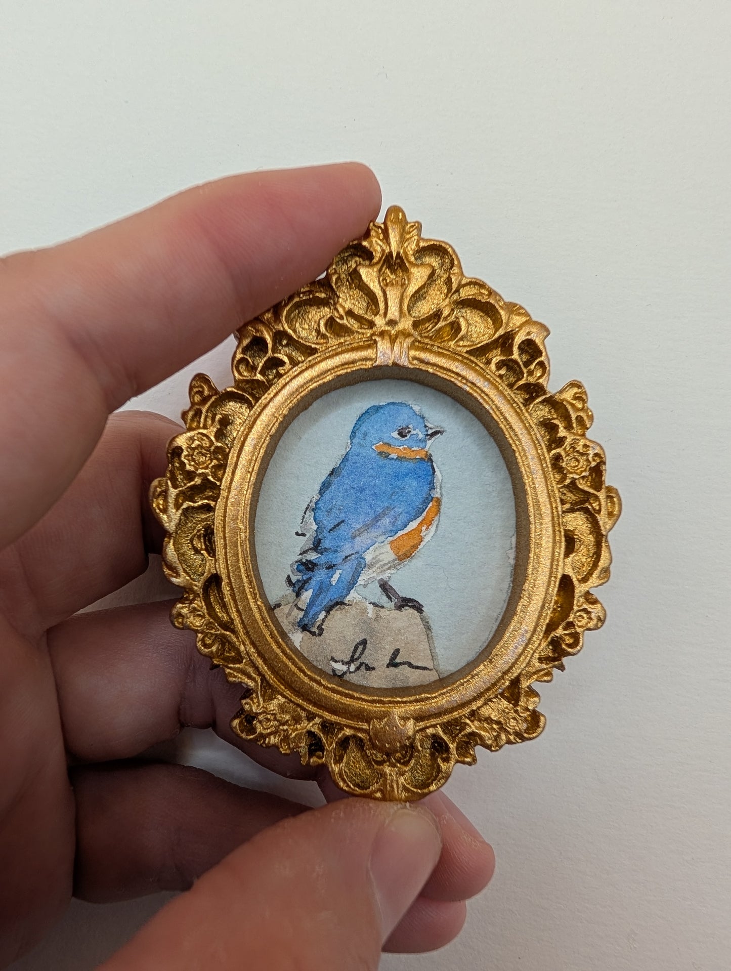 Mini Bluebird Painting - Original Watercolor Art by Lora Cavallin