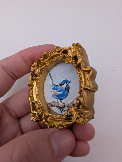 Mini Blue Fairy Wren Painting - Original Watercolor Art by Lora Cavallin
