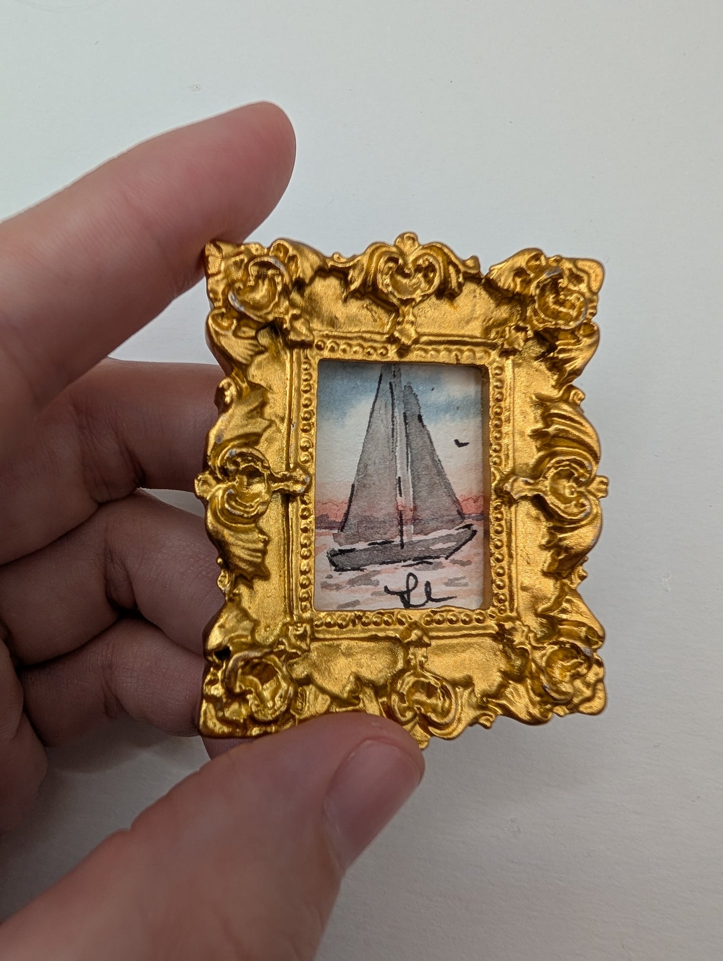 Mini Sailboat Painting - Original Watercolor Art by Lora Cavallin