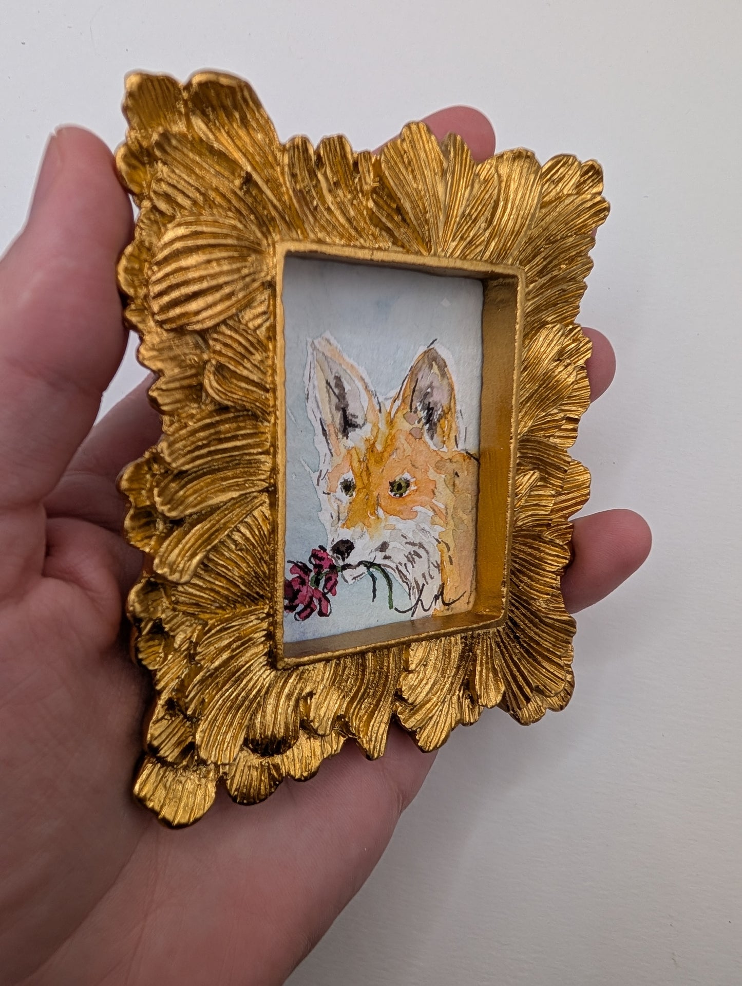 Mini Fox Painting - Original Watercolor Art by Lora Cavallin