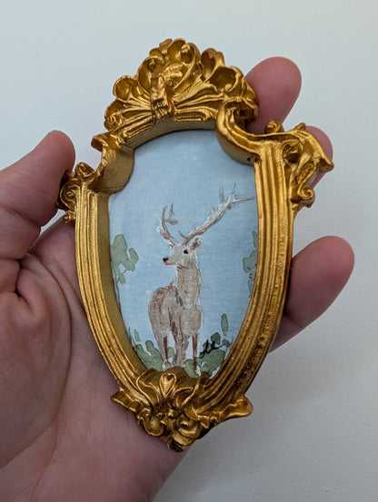 Mini Deer Painting - Original Watercolor Art by Lora Cavallin