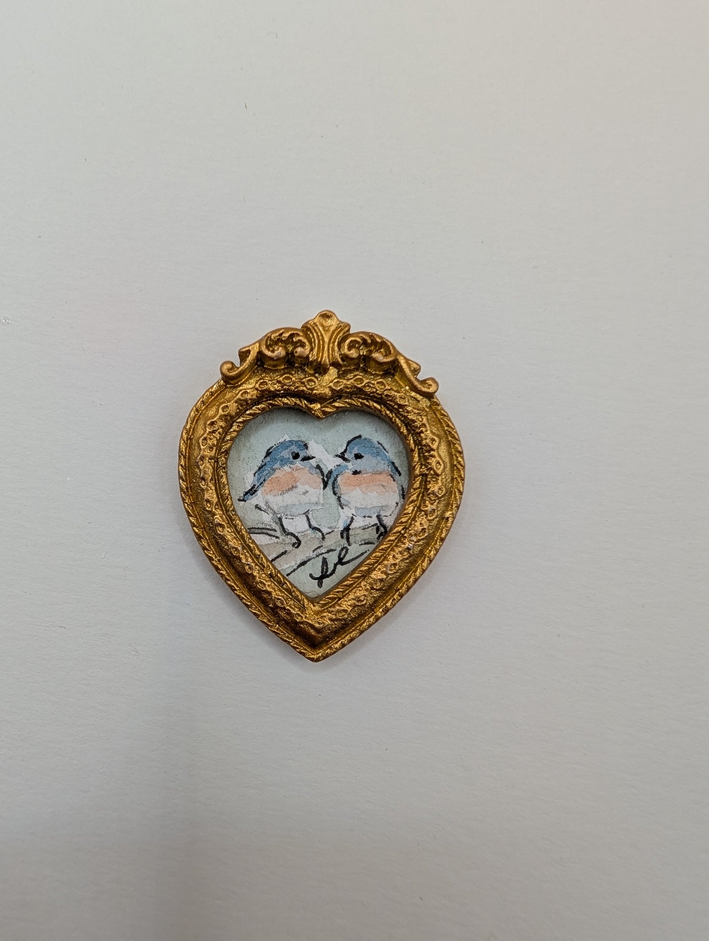 Mini Bluebirds in Love Painting - Original Watercolor Art by Lora Cavallin