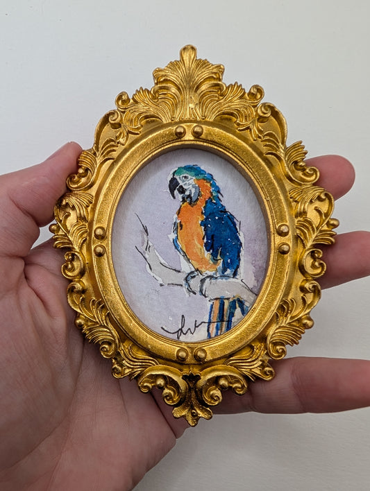 Mini Parrot Painting - Original Watercolor Art by Lora Cavallin