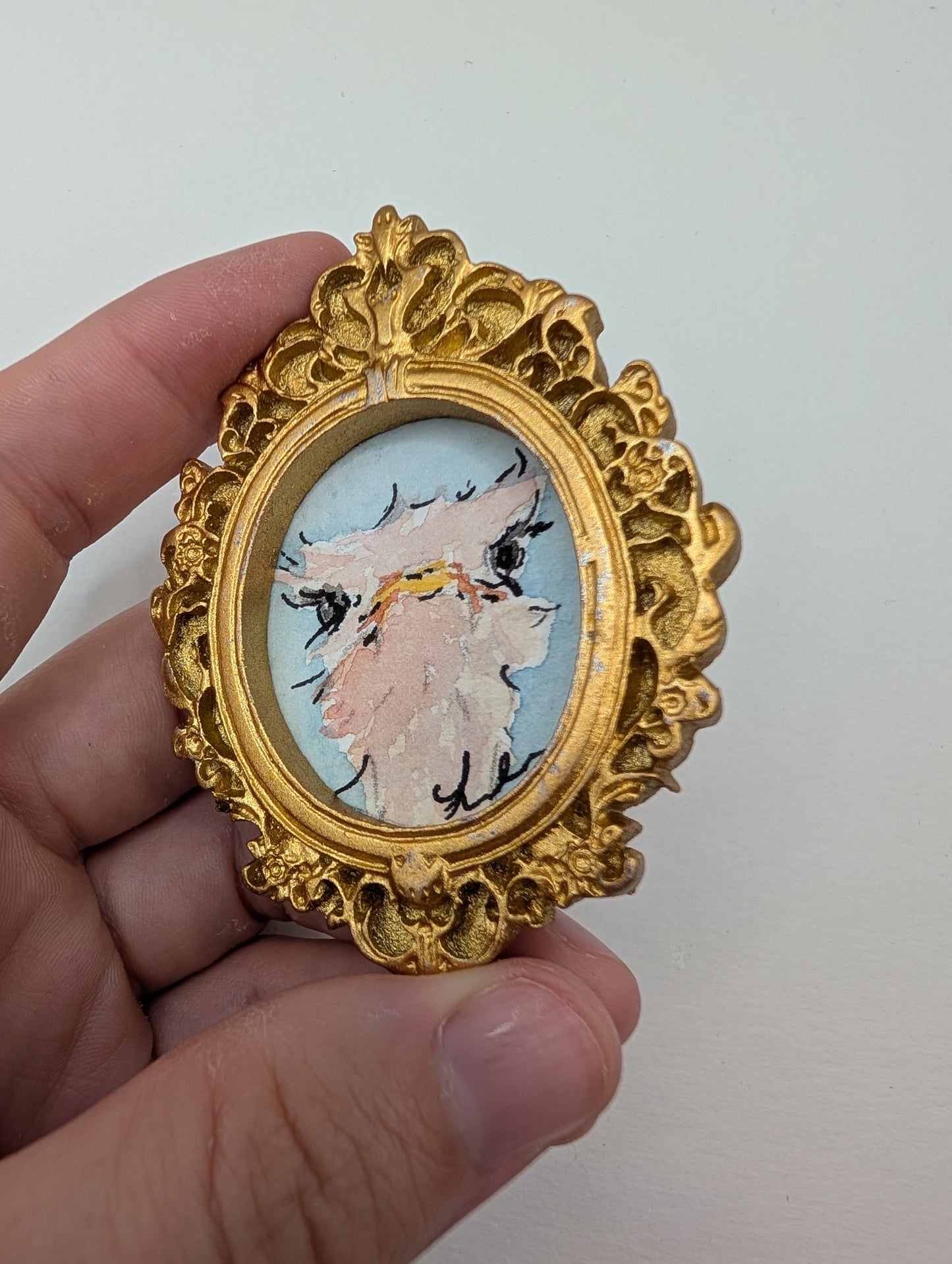 Mini Ostrich Painting - Original Watercolor Art by Lora Cavallin