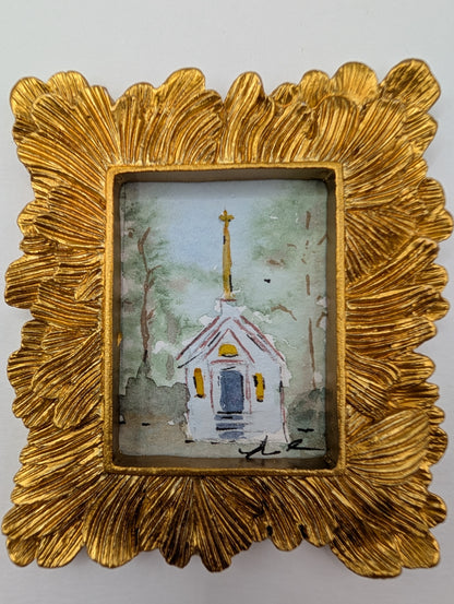 Mini Church Painting - Original Watercolor Art by Lora Cavallin