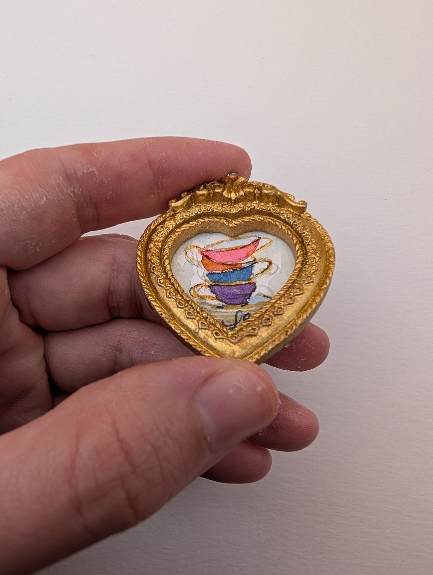 Mini Stack of Teacups Painting - Original Watercolor Art by Lora Cavallin