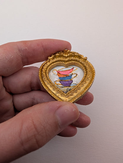 Mini Stack of Teacups Painting - Original Watercolor Art by Lora Cavallin