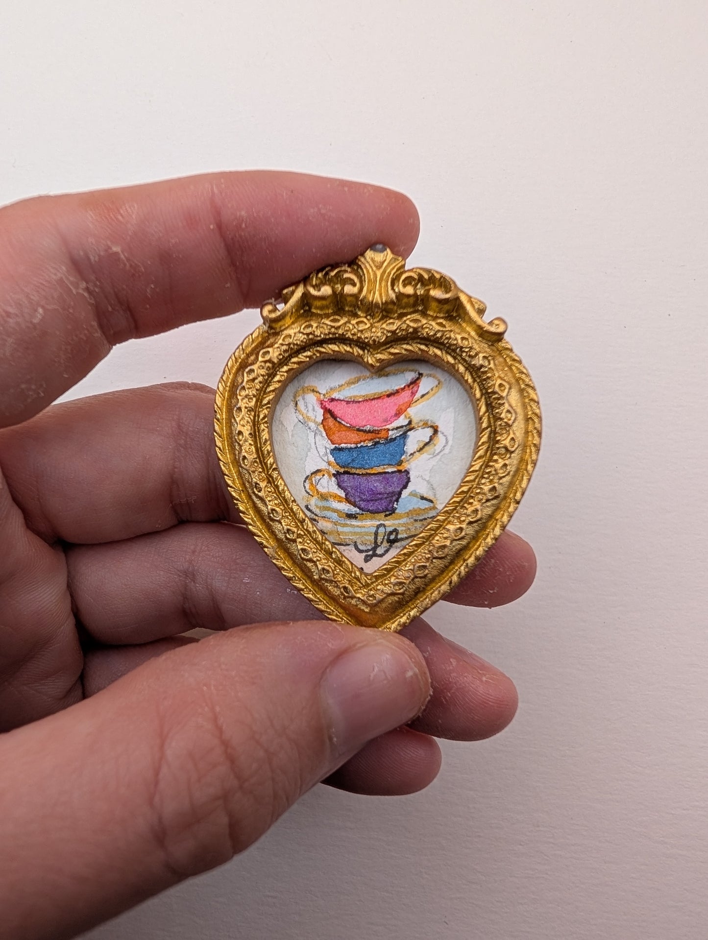 Mini Stack of Teacups Painting - Original Watercolor Art by Lora Cavallin