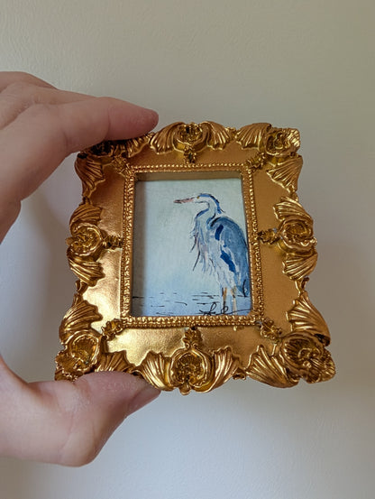 Mini Blue Heron Painting - Original Watercolor Art by Lora Cavallin