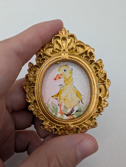Mini Baby Duck Painting - Original Watercolor Art by Lora Cavallin