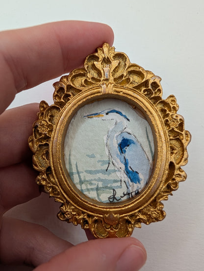 Mini Blue Heron Painting - Original Watercolor Art by Lora Cavallin