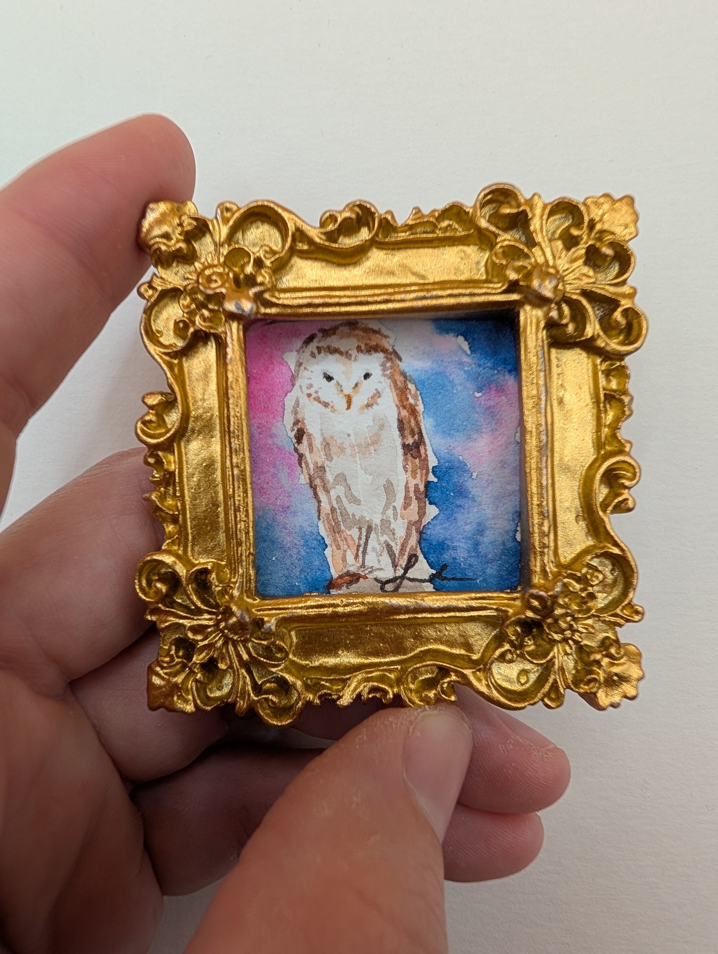 Mini Owl Painting - Original Watercolor Art by Lora Cavallin