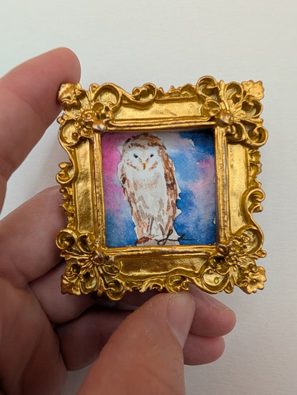 Mini Owl Painting - Original Watercolor Art by Lora Cavallin