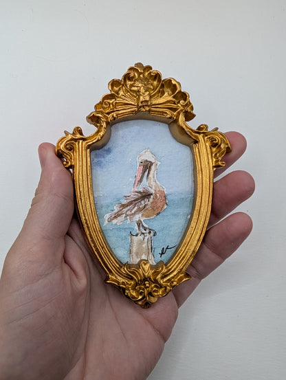 Mini Pelican Painting - Original Watercolor Art by Lora Cavallin