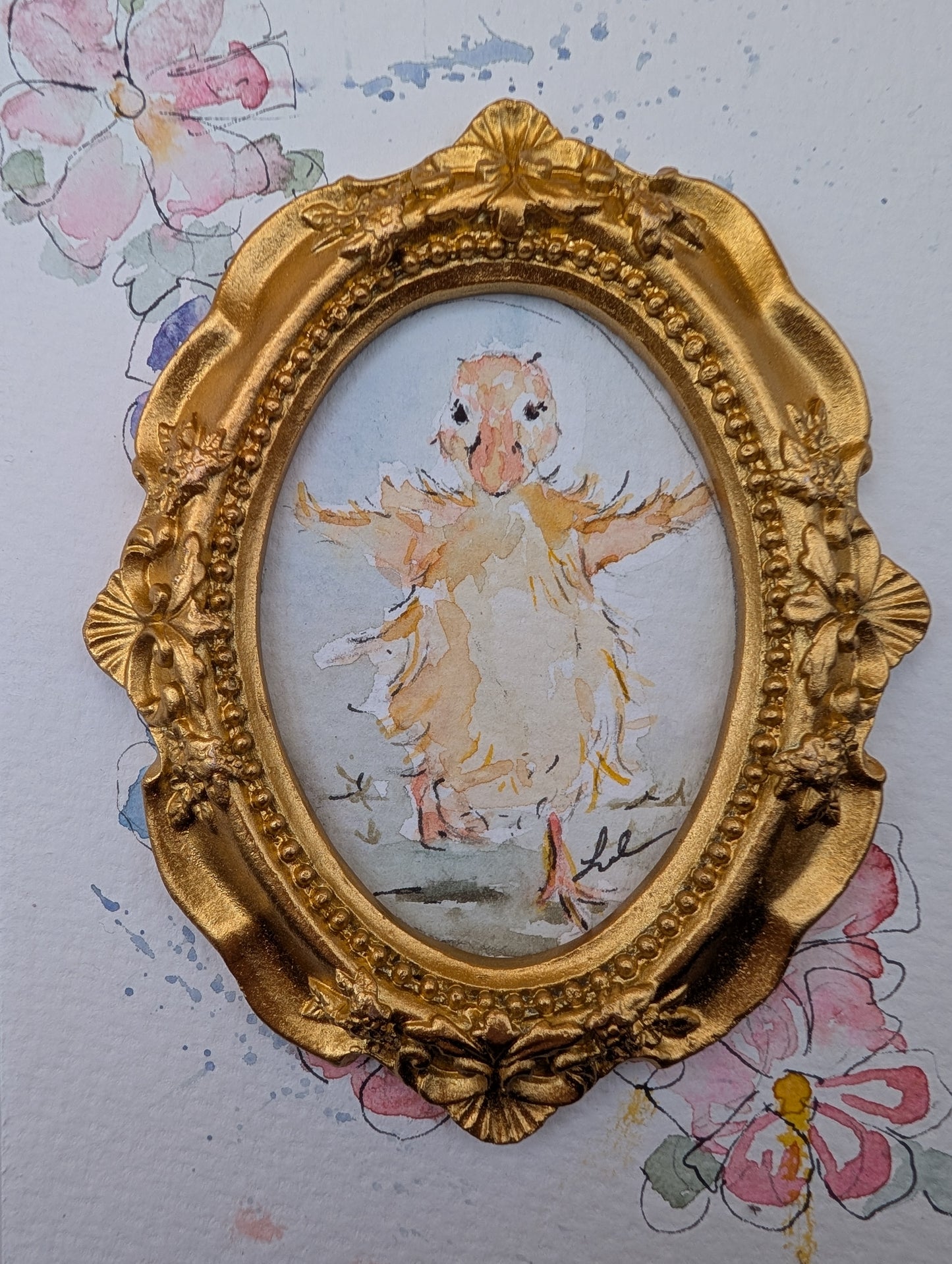 Mini Duck Painting - Original Watercolor Art by Lora Cavallin