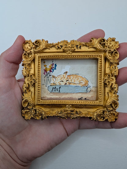 Mini Sleeping Cat Painting - Original Watercolor Art by Lora Cavallin