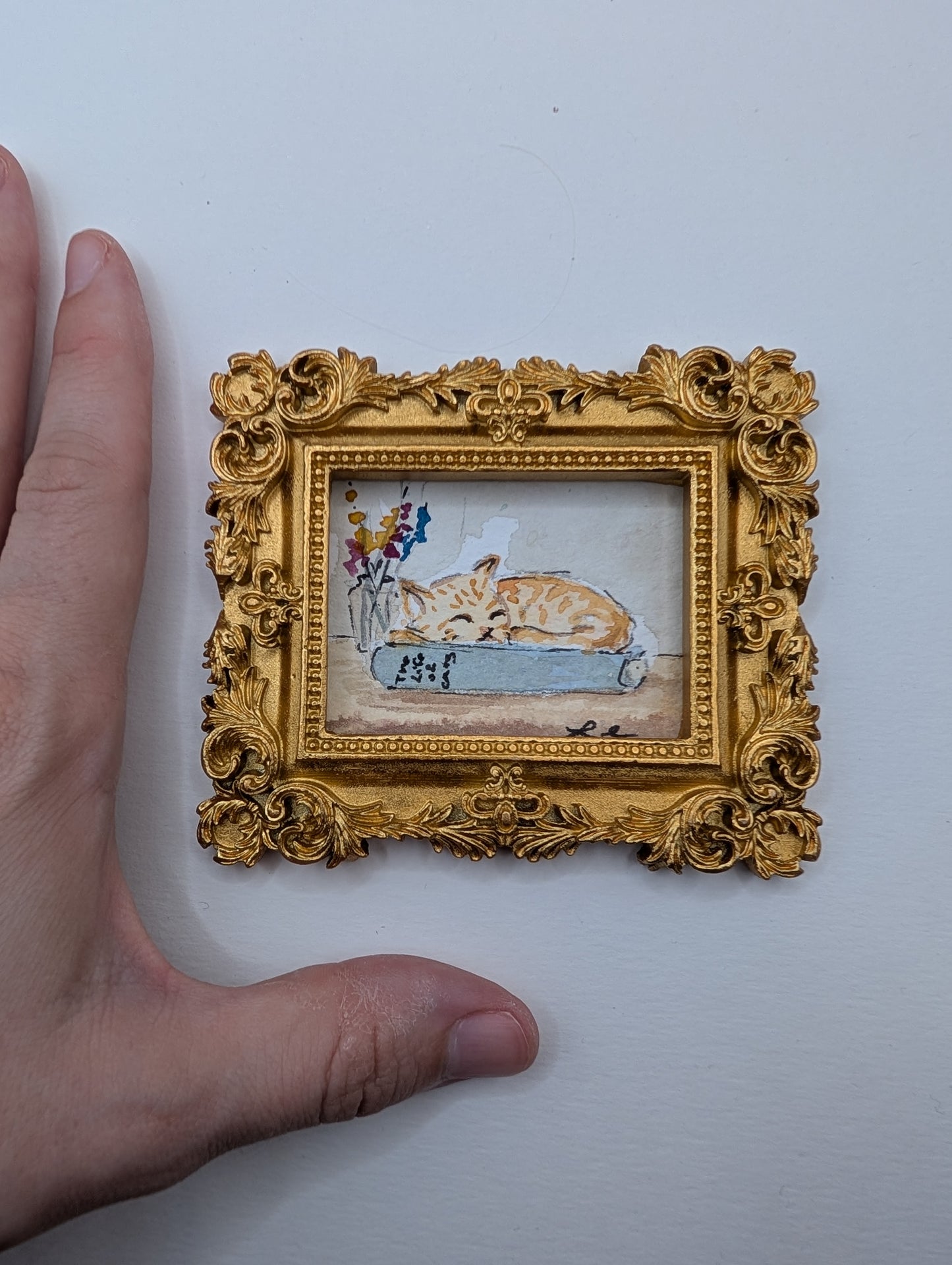 Mini Sleeping Cat Painting - Original Watercolor Art by Lora Cavallin