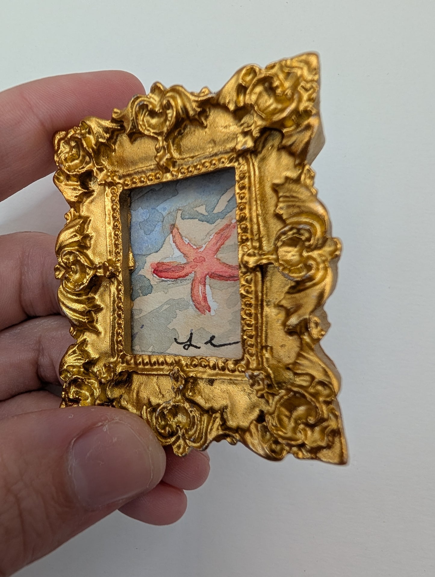 Mini Starfish Painting - Original Watercolor Art by Lora Cavallin