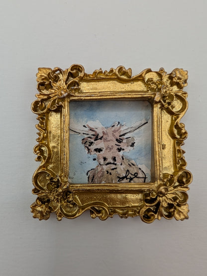 Mini Highland Cow Painting - Original Watercolor Art by Lora Cavallin