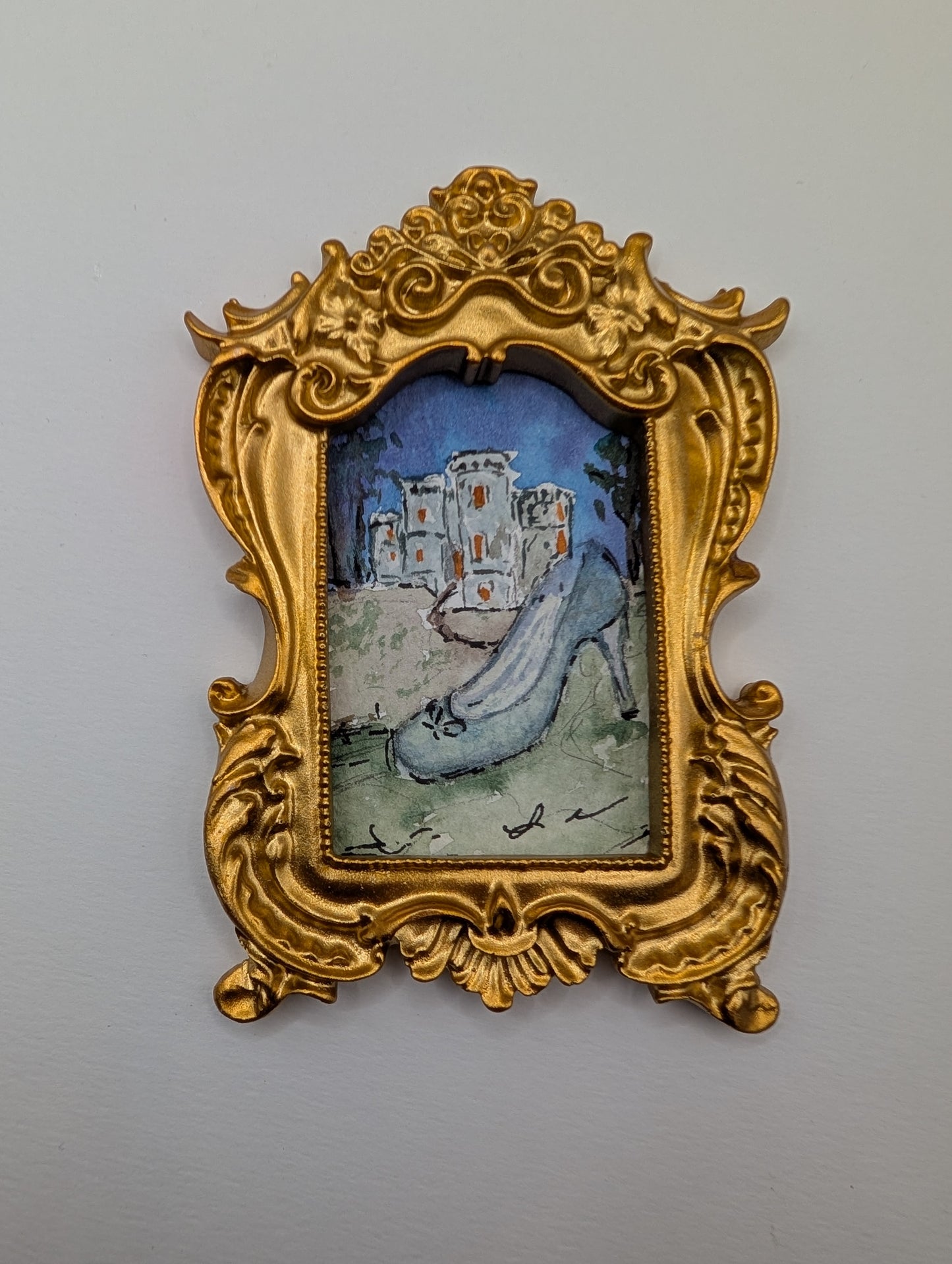 Mini Glass Slipper Painting - Original Watercolor Art by Lora Cavallin