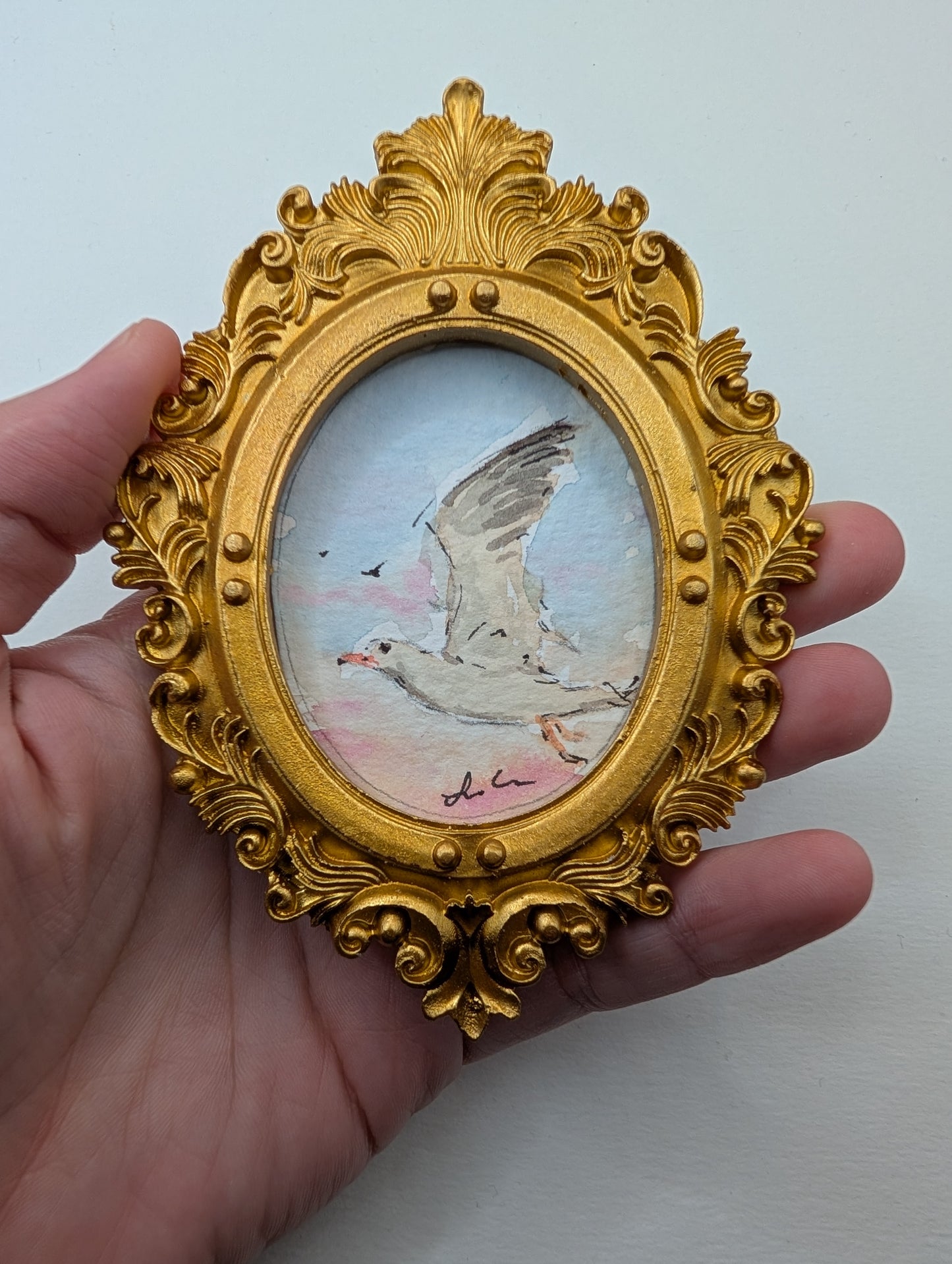 Mini Seagull Painting - Original Watercolor Art by Lora Cavallin
