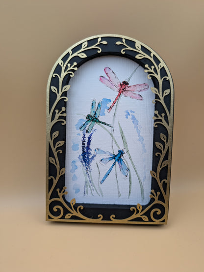 Colorful Dragonflies - Arched Framed Print