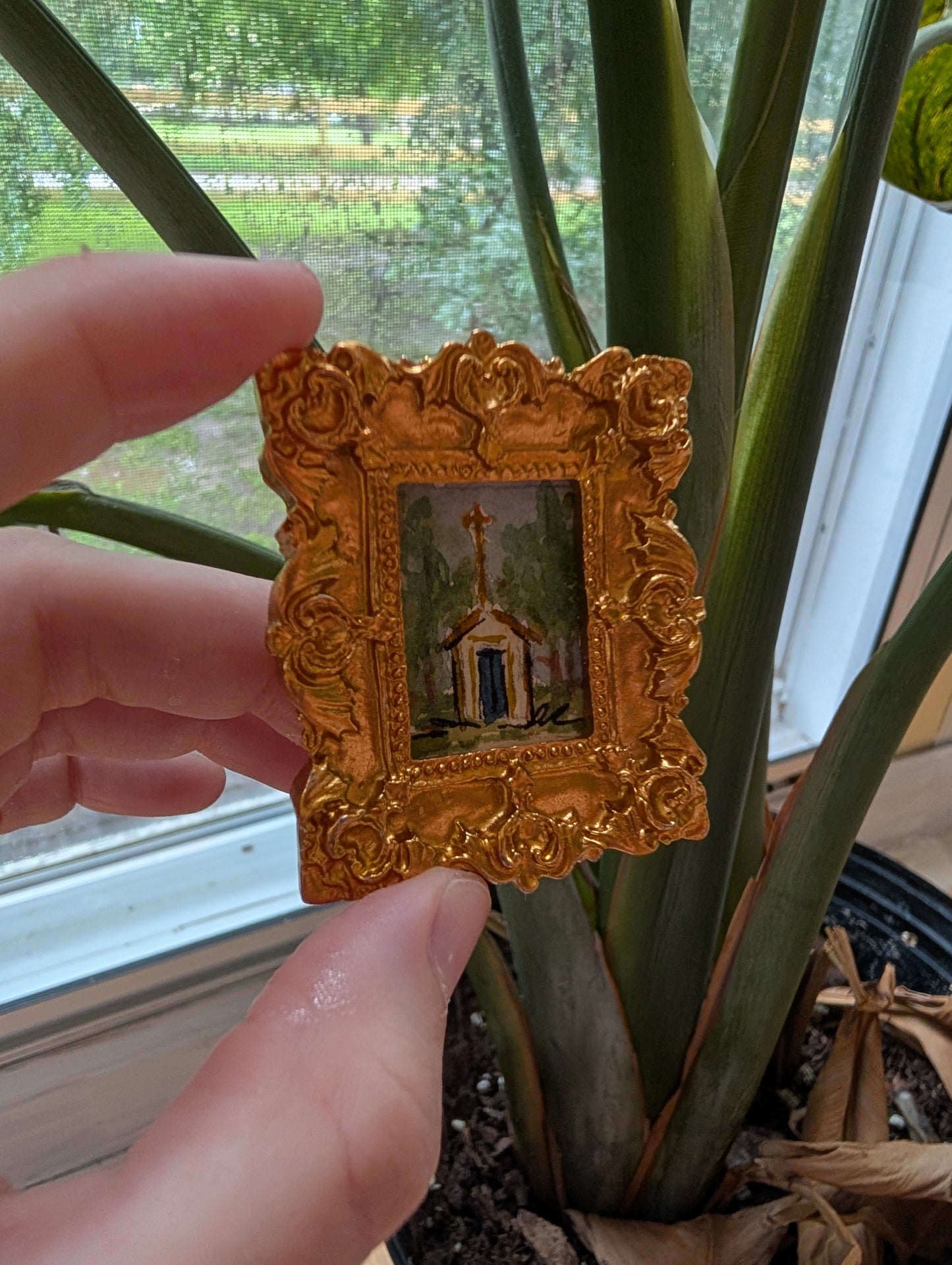 Mini Church Painting - Original Watercolor Art by Lora Cavallin