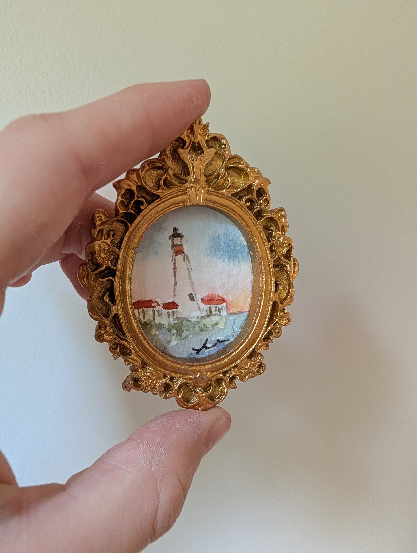 Mini Lighthouse Painting - Original Watercolor Art by Lora Cavallin