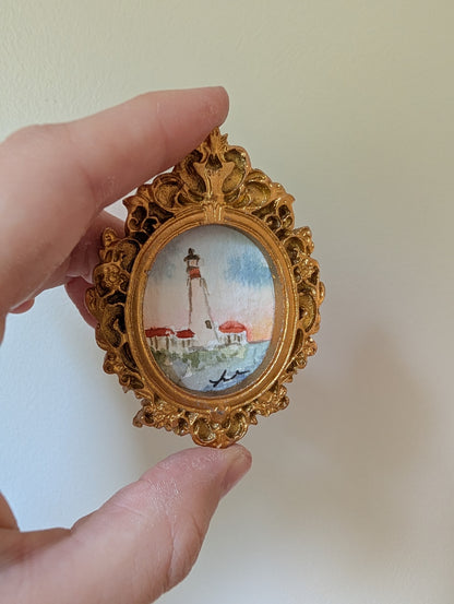 Mini Lighthouse Painting - Original Watercolor Art by Lora Cavallin