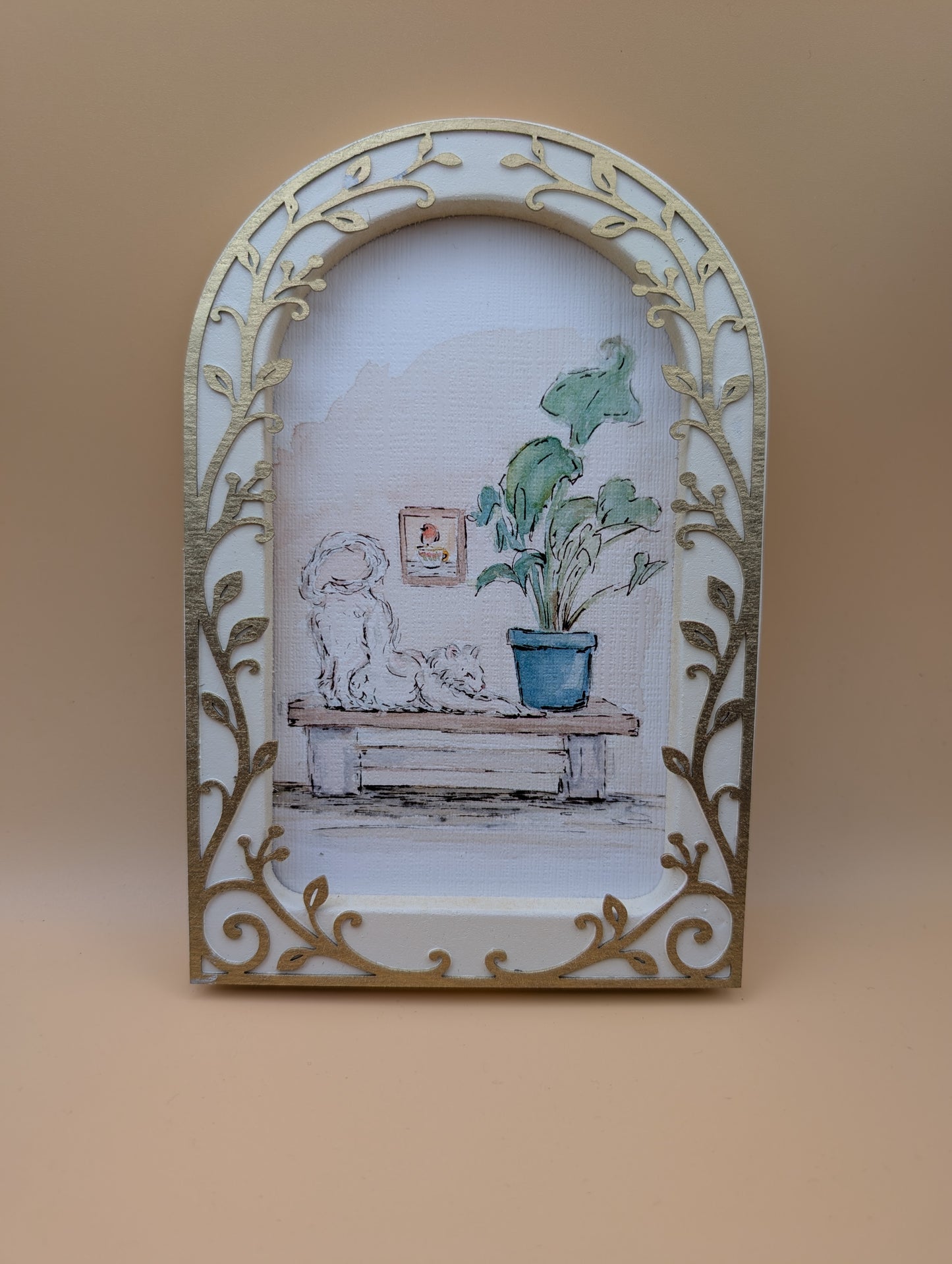 Comfy Cat Stretching - Arched Framed Print