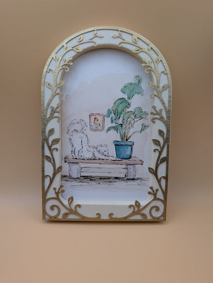 Comfy Cat Stretching - Arched Framed Print