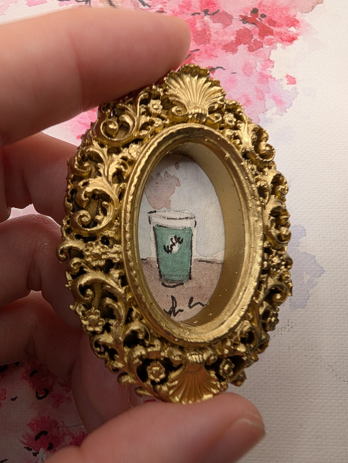 Mini Coffee Cup Painting - Original Watercolor Art by Lora Cavallin