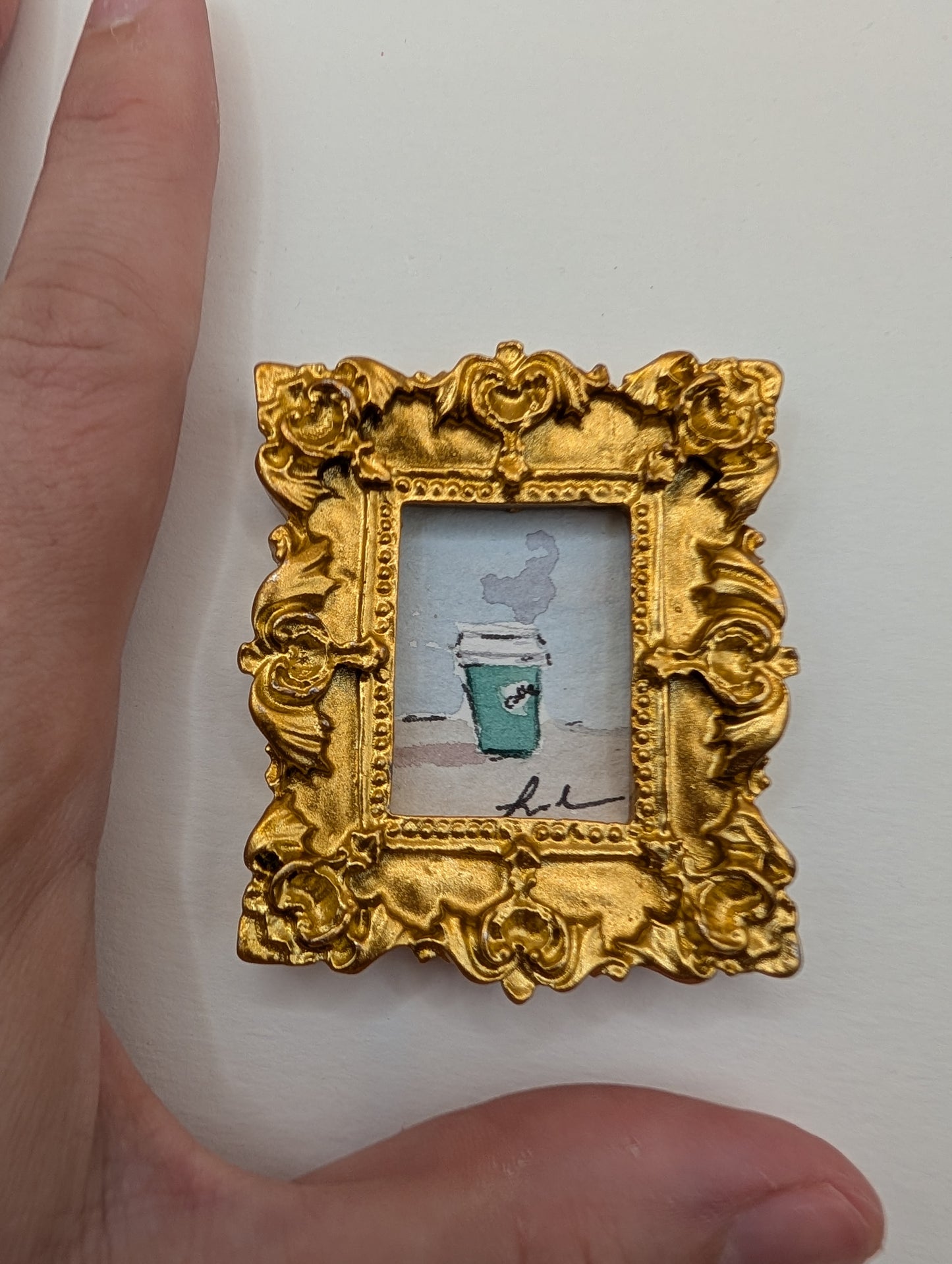 Mini Cup of Coffee Painting - Original Watercolor Art by Lora Cavallin